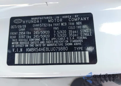 2020 Hyundai Palisade Limited из США, поврежденный, VIN KM8R54HE8LU079880